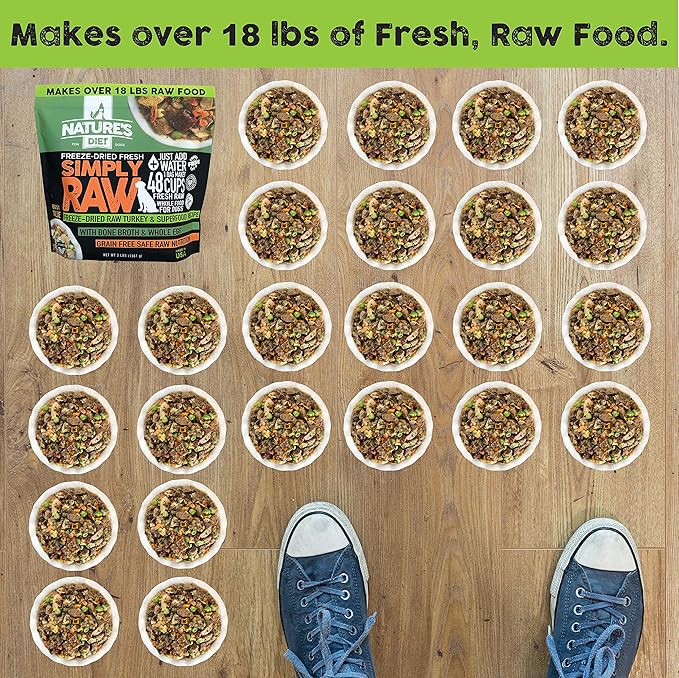 Nature's Diet Simply Raw® Freeze-Dried Raw Whole Food Meal - Makes 18 Lbs Fresh Raw Food With Muscle, Organ, Bone Broth, Whole Egg, Superfoods, Fish Oil Omega 3, 6, 9, Probiotics & Prebiotics (turkey)