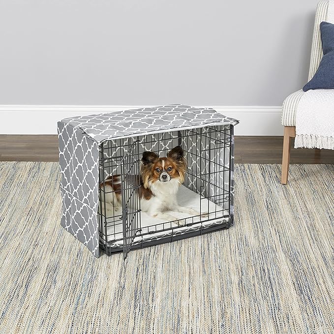 New World PeT Products Dog Crate Cover Featuring Teflon Fabric Protector, Dog Crate Cover Fits Midwest 24-Inch Dog Crates, Light Gray Designer Pattern