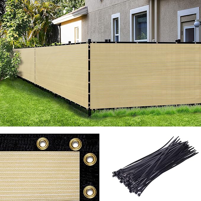 ColourTree 7' x 11' Beige Custom Size Shade Cloth with Grommets - 90% Sunblock, Durable Mesh Fabric Tarp for Dog Kennel Cover, Fence Privacy Screen, Greenhouse, Chicken Coop & Pet Playpen