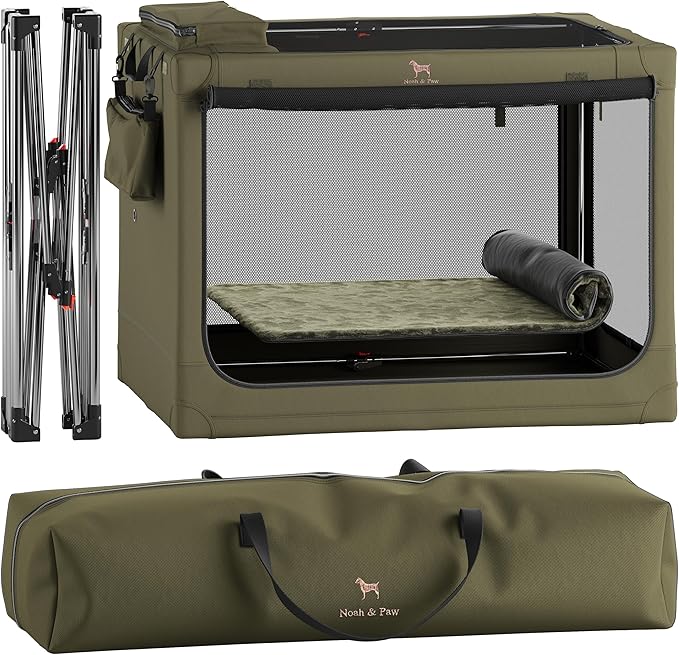 Noah & Paw Collapsible Dog Crate 42 Inch, XXL Dog Crate for XXL, XL, Large Breeds, Travel Kennel for Car, Includes Pet Mat for Pet Cage, 2 Storage Pockets, Handbag, 10mm Locking Zippers 42 * 31 * 31