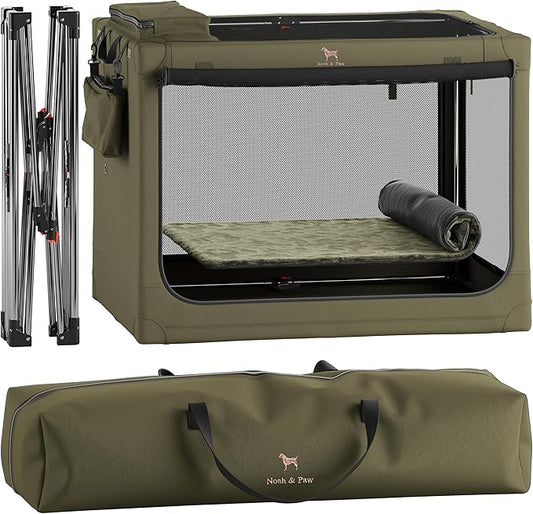 Noah & Paw Collapsible Dog Crate 42 Inch, XXL Dog Crate for XXL, XL, Large Breeds, Travel Kennel for Car, Includes Pet Mat for Pet Cage, 2 Storage Pockets, Handbag, 10mm Locking Zippers 42 * 31 * 31