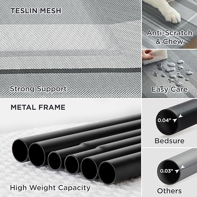 Bedsure Large Elevated Cooling Outdoor Dog Bed - Raised Dog Cots Beds for Large Dogs, Portable Indoor & Outdoor Pet Hammock Bed with Skid-Resistant Feet, Breathable Mesh, Striped Grey, 49 inches