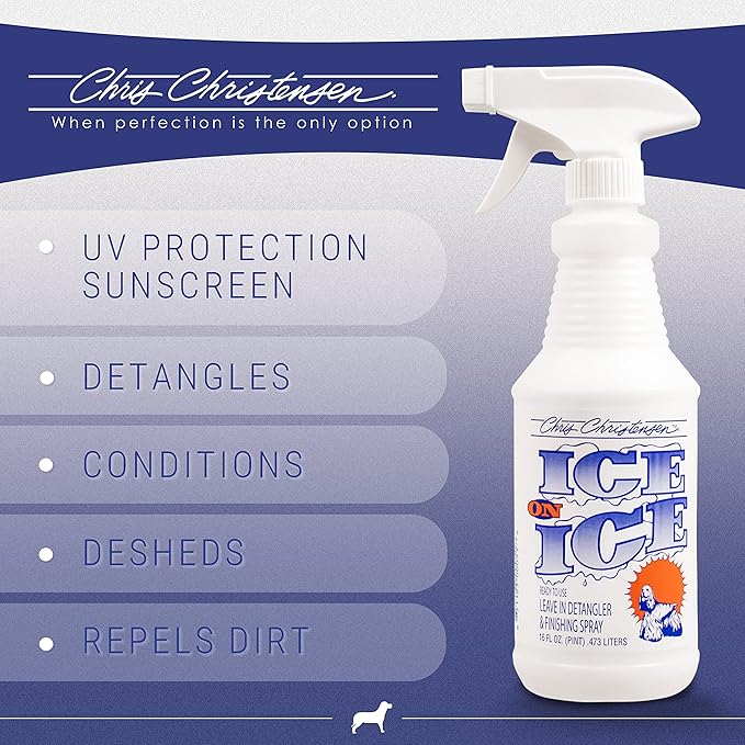 Chris Christensen Detangle and Finishing Bundle: Ice on Ice Detangler - Adds Elasticity & Strength, Mark III Slicker Brush with Stainless Steel Pins