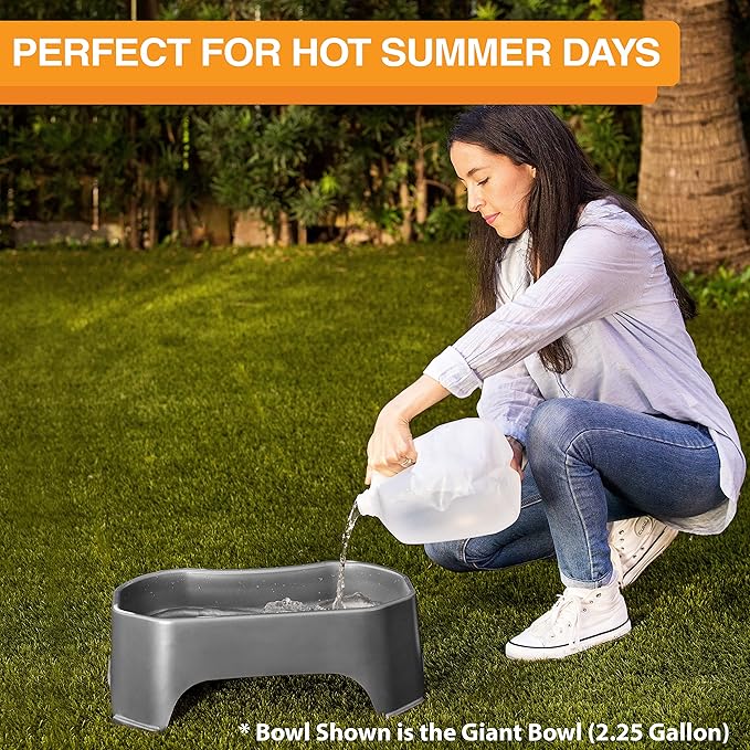 Neater Pet Brands Large Water Bowl for Dogs, Outdoor Dog Water Bowl (1.25 Gallon Extra-Large Capacity), Big Trough Style Food Dish for Indoors or Outside, No Spill Large Dog Bowls, Gunmetal Grey