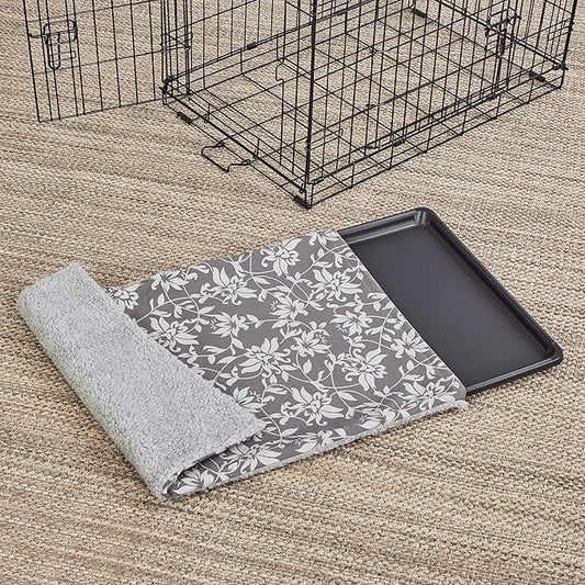 MidWest Homes for Pets Midwest Quiet Time Reversible Dog Crate Pan Cover, Fits Dog Crate Pans, 48" Gray Floral/Fleece, Pan Cover Only