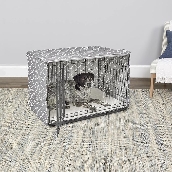 New World Pet Products Dog Crate Cover Featuring Teflon Fabric Protector, Dog Crate Cover Fits Midwest 36-Inch Dog Crates, Light Gray Designer Pattern