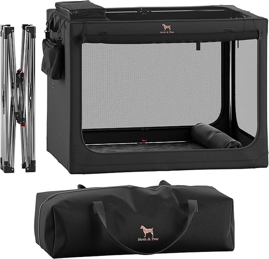 Noah & Paw Collapsible Dog Crate 30 Inches, Large Dog Crate for Large Medium Breeds, Travel Kennel for Car, Including Pet Mat for Pet Cage, 2 Storage Pockets, Handbag, 10mm Locking Zipper 30*21*21