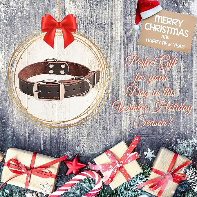 ADITYNA Heavy Duty Leather Dog Collar - Soft and Strong Dog Collar for Medium Dogs - Perfect for Walking, Training, Hiking, Traveling, Playing, and Running (Medium: Fit 13" - 20" Neck, Brown)