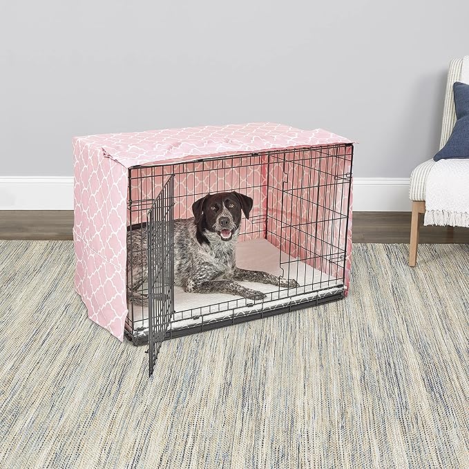 New World Pet Products Dog Crate Cover Featuring Teflon Fabric Protector, Dog Crate Cover Fits Midwest 36-Inch Dog Crates, Pink Designer Pattern
