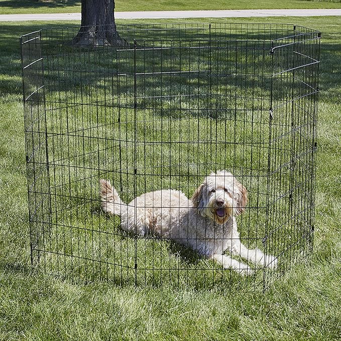 New World Dog Exercise Pen & Playpen, 24" W x 48" H, No Door, Black